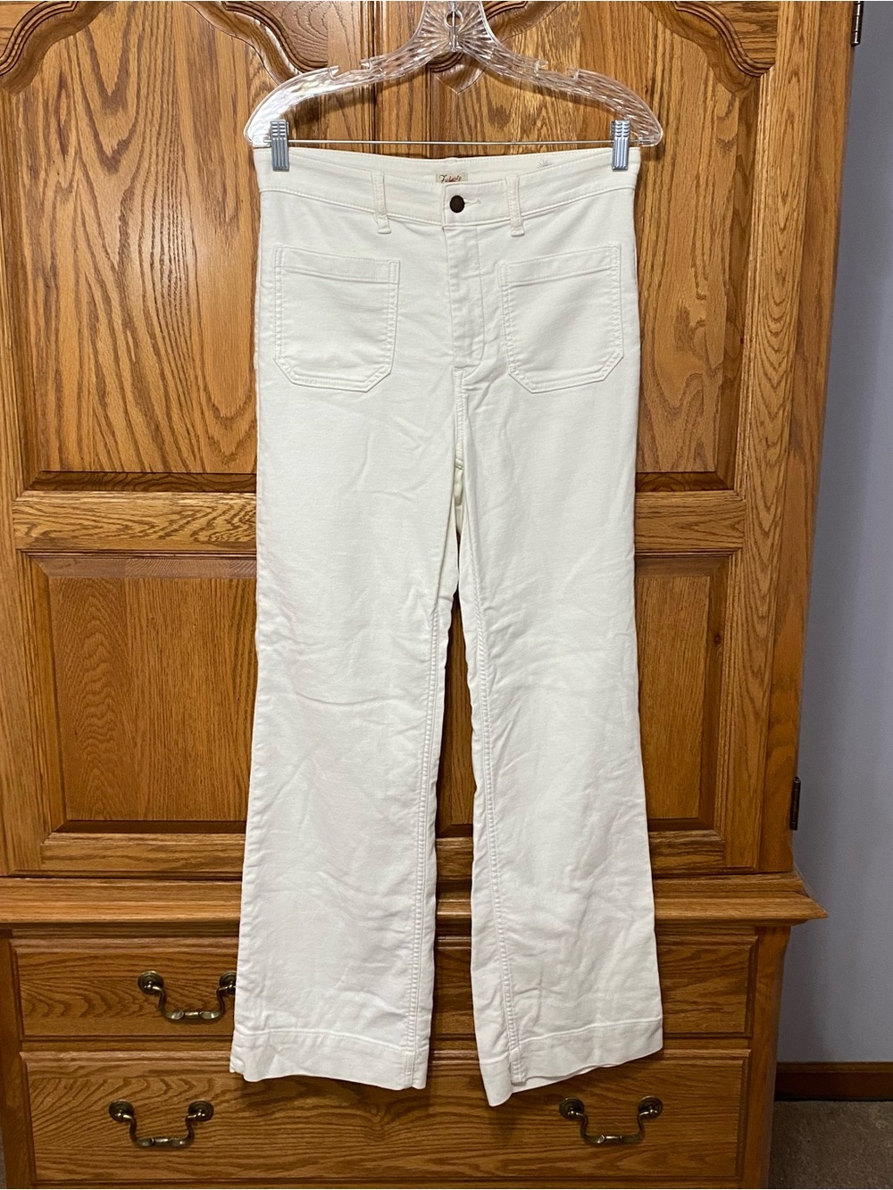 Faherty Stretch Terry Patch Pocket Wide Leg Pants White Egret Sz 29 70s Inspired